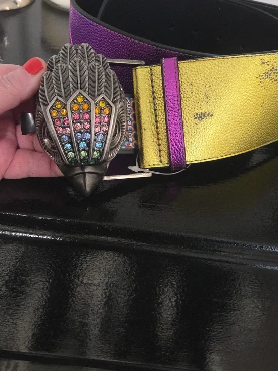 Kurt Geiger Crystal Eagle Head Metallic Wide Belt  Nwt Rare - Picture 11 of 12